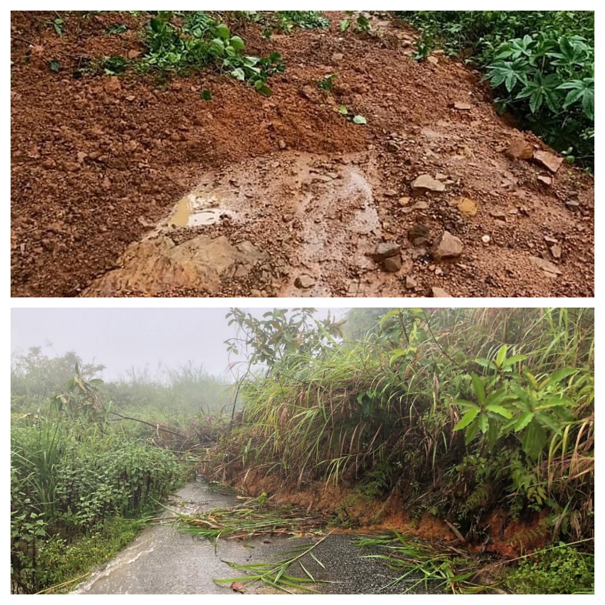 Mưa lũ đã gây sạt lở, ách tắc giao thông tại các tuyến đường giao thông liên bản các xã thuộc huyện biên giới Kỳ Sơn. Ảnh Phương Linh