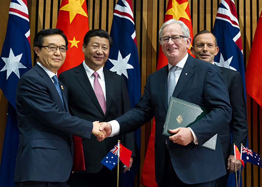 Hiệp định thương mại tự do giữa Australia và Trung Quốc ChAFTA được ký kết vào năm 2015. Ảnh: AP