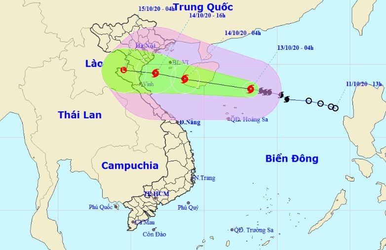 Hướng và đường đi của bão số 7.