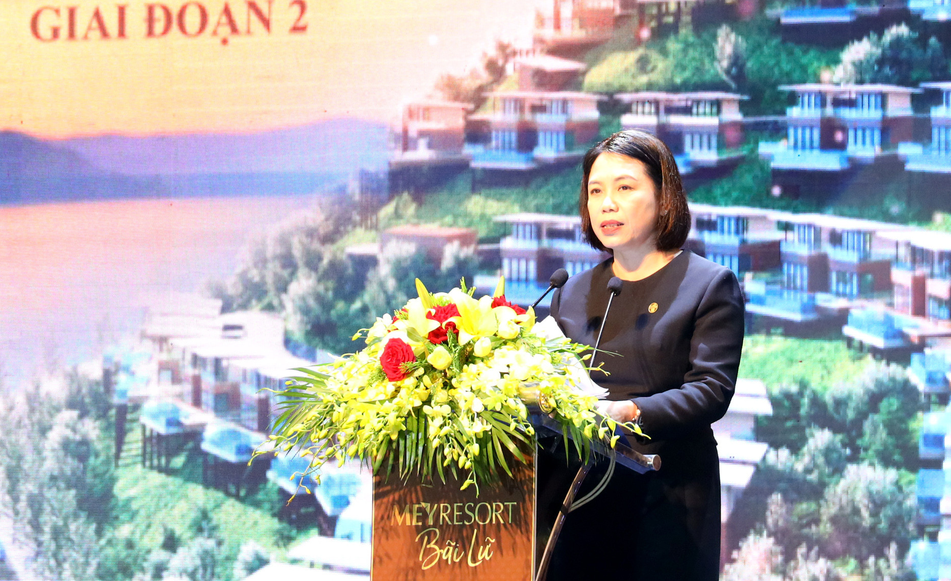 Bà Nguyễn Thị Mai Phương - Chủ tịch HĐQT Tập đoàn Tân Á Đại Thành phát biểu tại buổi lễ. Ảnh Nguyên Nguyên