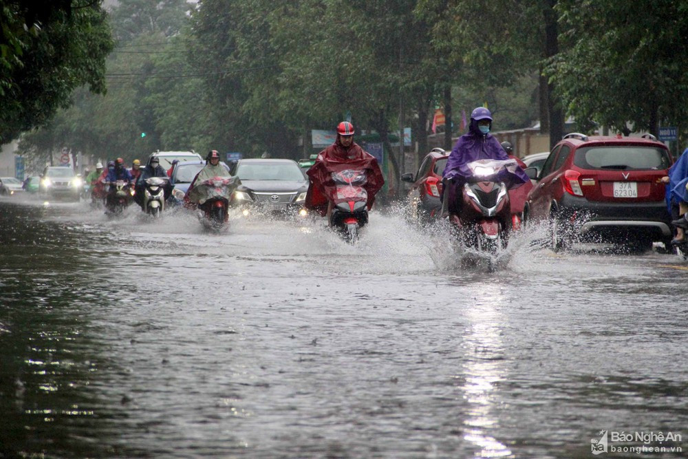 Mưa to gây ngập lụt ở TP Vinh. Ảnh tư liệu của Quang An