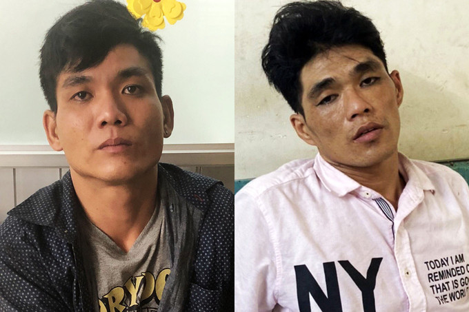 Nguyễn Minh Tâm (trái) và Nguyễn Đức Minh tại cơ quan điều tra. Ảnh: Công an cung cấp.
