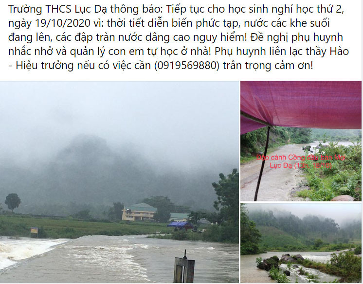 Do trời mưa, nhiều tuyến đường đến trường bị ngập nên Trường THCS Lục Dạ (Con Cuông) đã thông báo cho học sinh nghỉ học. Ảnh: Mỹ Hà