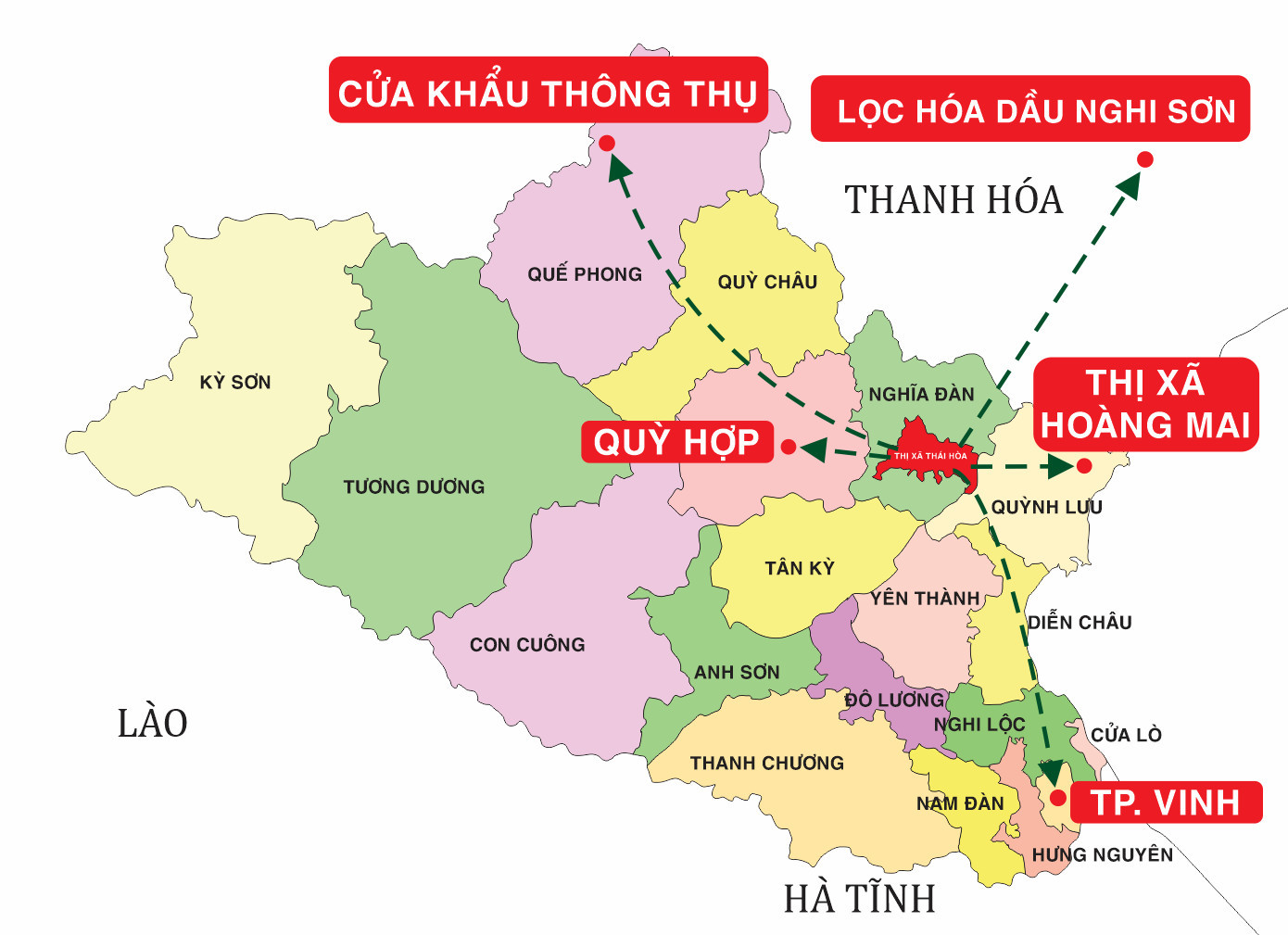 Vị trí trung tâm của thị xã Thái Hòa (nguồn internet)