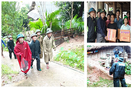 Chủ tịch UBND huyện Tương Dương đã trực tiếp đến những nơi xung yếu để trực tiếp chỉ đạo công tác di dời và trao nhu yếu phẩm cho người dân. Ảnh: Đ.T