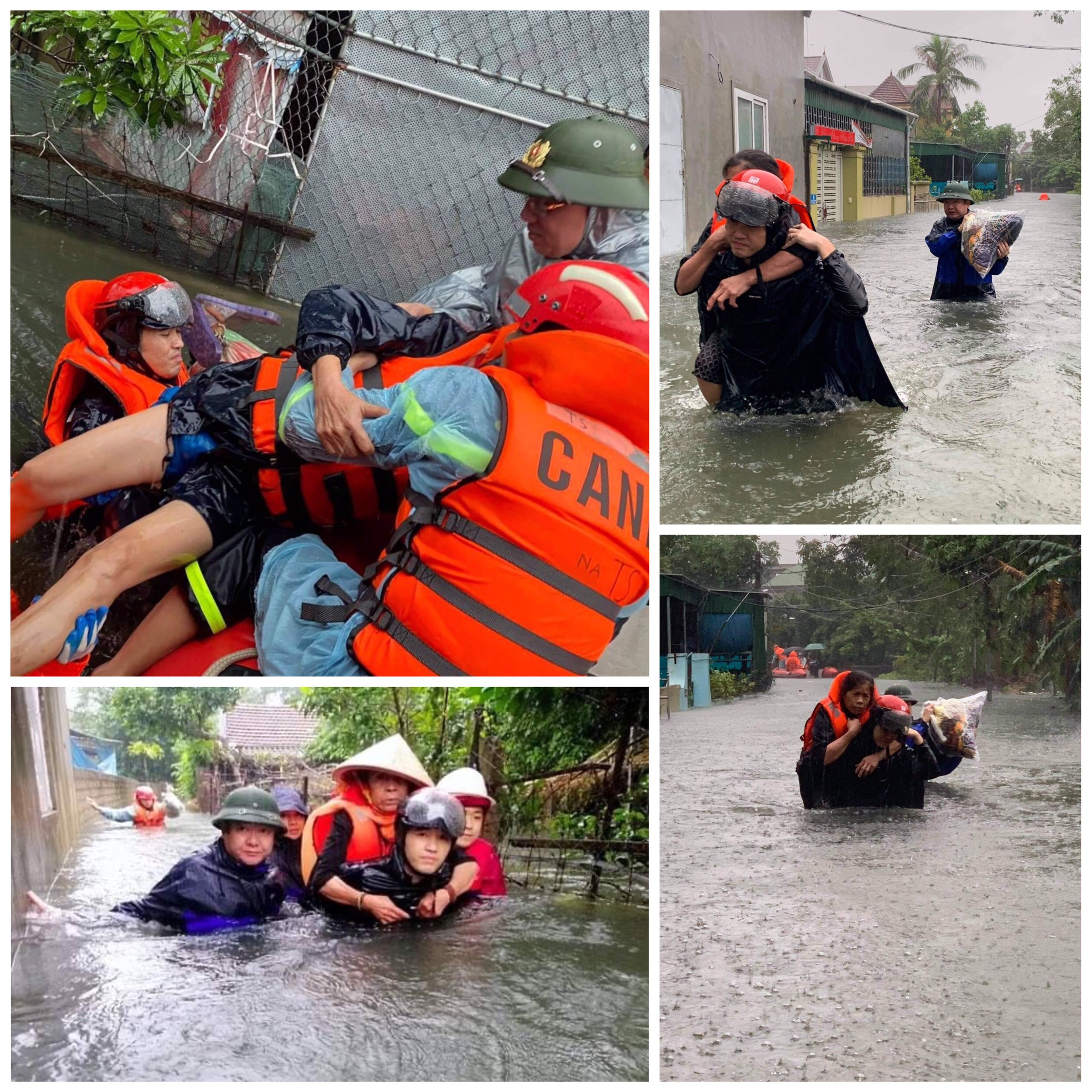 ĐVTN Thành phố Vinh hỗ trợ bà con nhân dân sơ tán tại các điểm ngập sâu khu vực các phường Bến Thủy, Cửa Nam, Hưng Chính