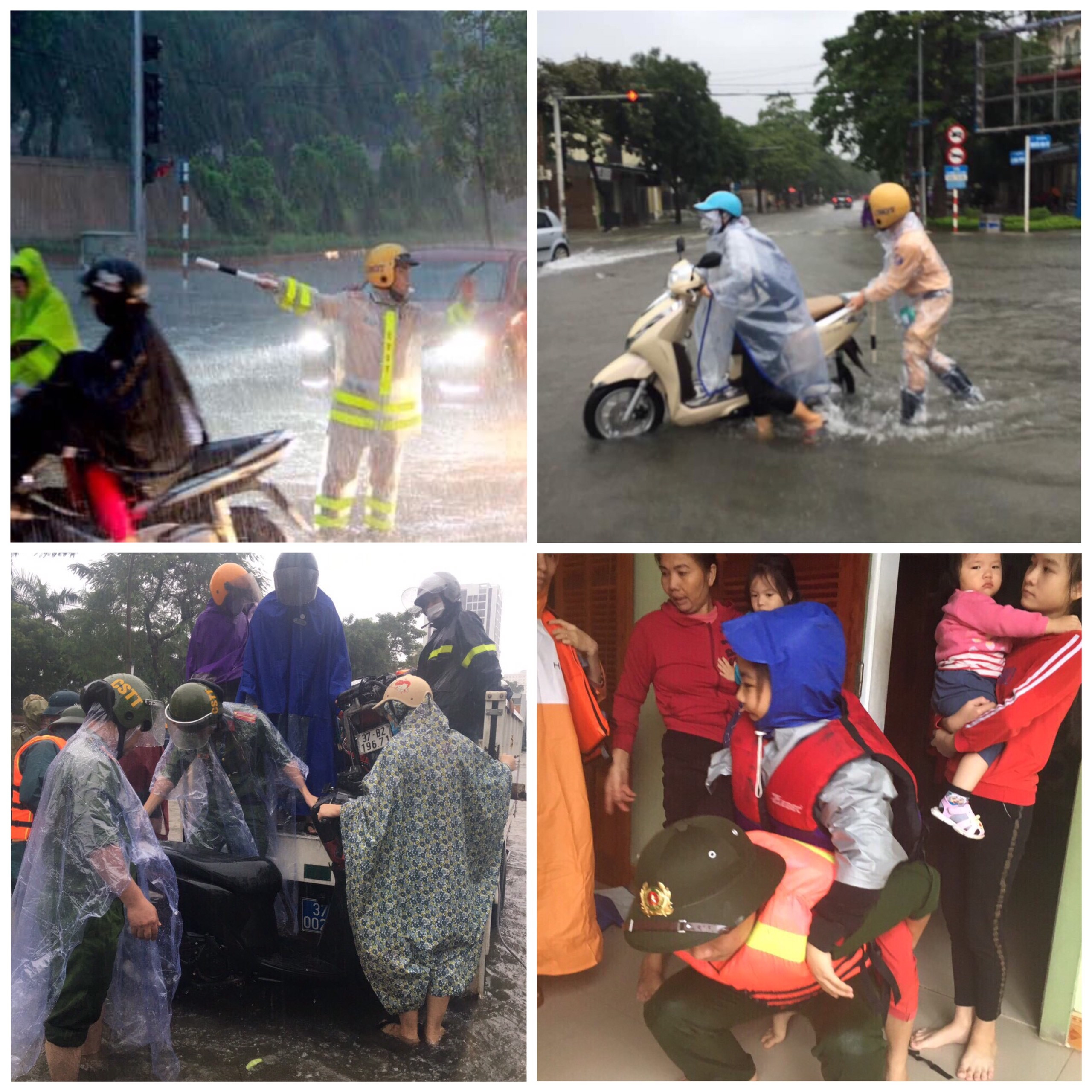 Đoàn thanh niên Công an tỉnh huy động 100% quân số hướng dẫn, phân luông cho các phương tiện tham gia giao thông, hỗ trợ người dân có nguy cơ bị lụt đến địa điểm an toàn
