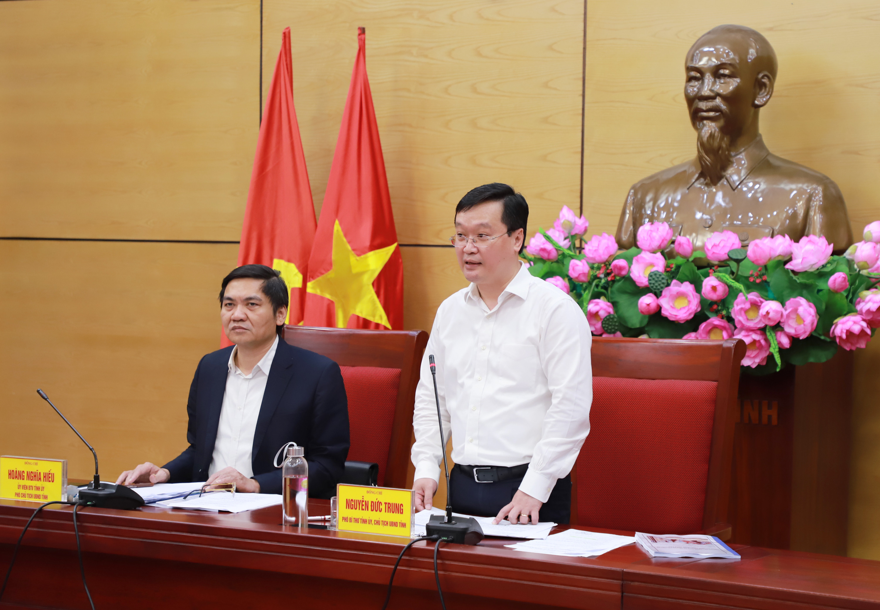 Đồng chí Nguyễn Đức Trung - Chủ tịch UBND tỉnh kết luận cuộc họp. Ảnh: Phạm Bằng