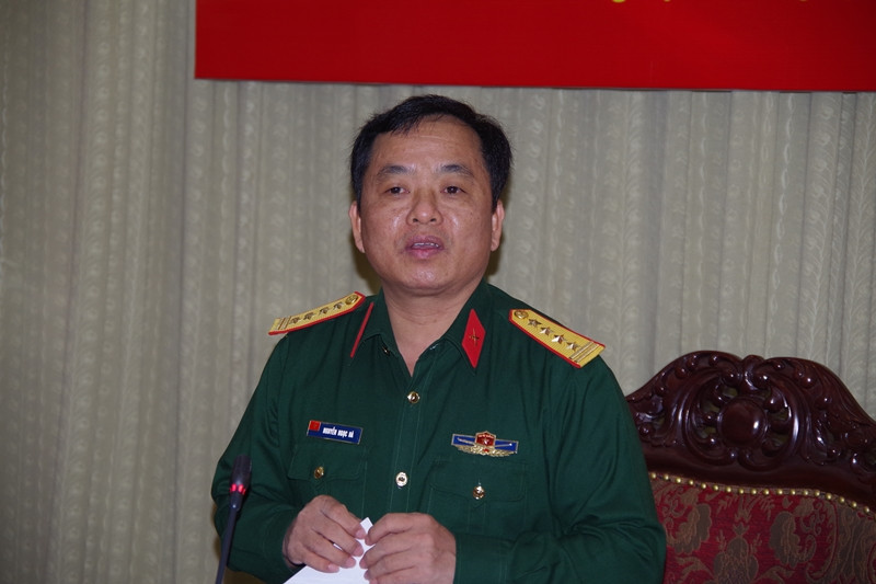 Đại tá Nguyên Ngọc Hà, UVBTV tỉnh ủy, Chỉ huy trưởng Bộ CHQS tỉnh kết luận hội nghị. Ảnh: Trọng Kiên