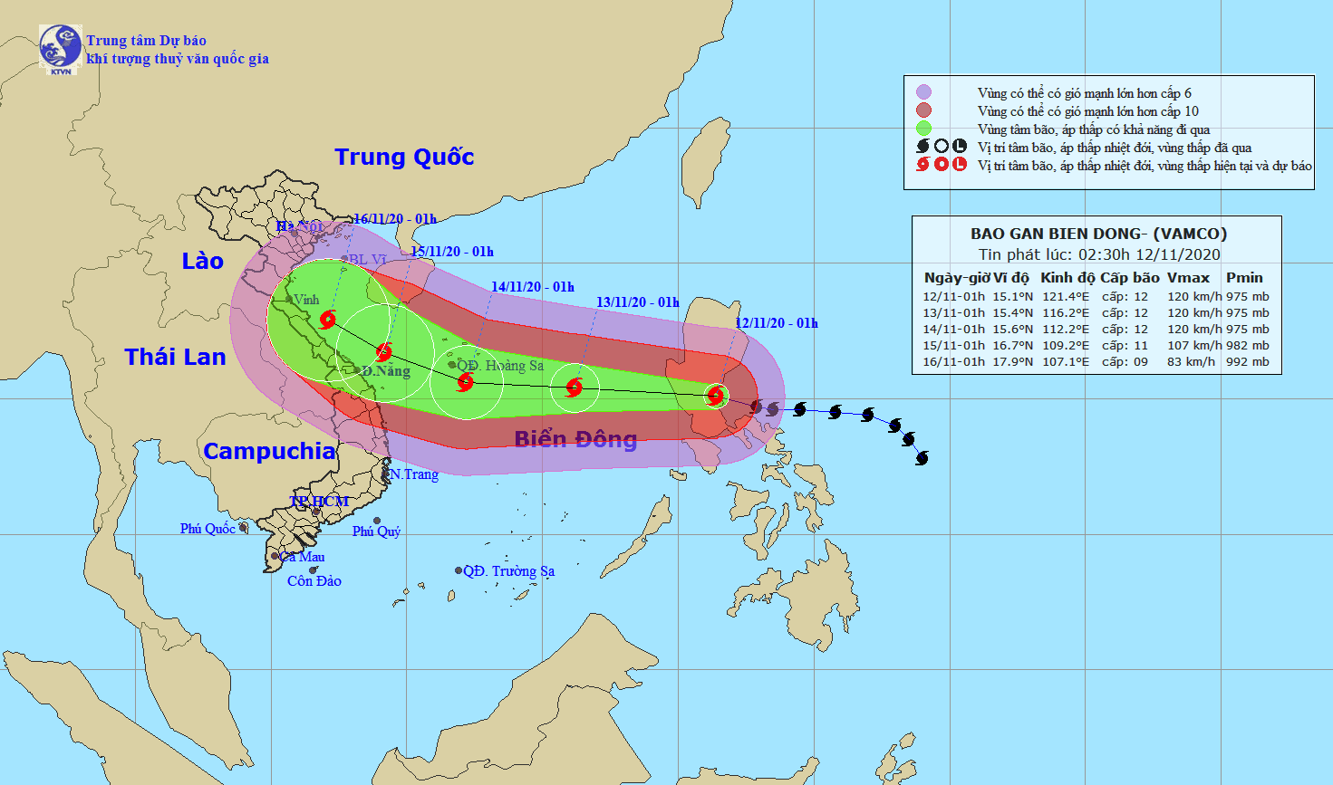 Dự báo hướng đi của bão Vamco