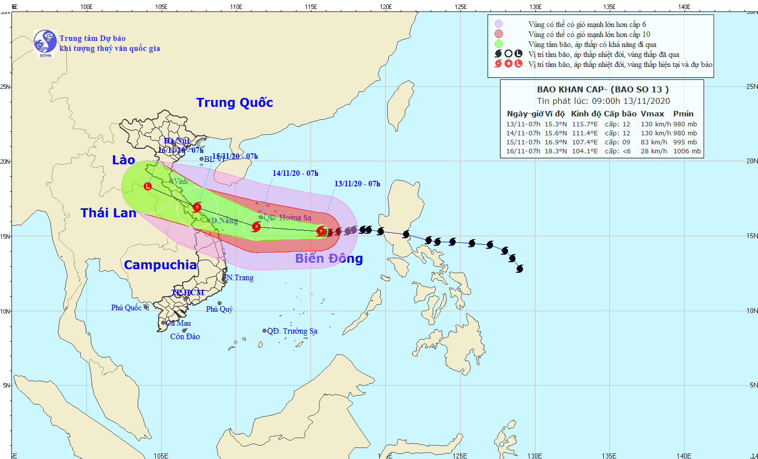 Hướng đi của bão số 13