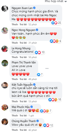 Dàn nghệ sĩ Xuân Lan, Hồng Ngọc, Hồng Nhung, Ốc Thanh Vân,... bình luận chúc mừng Hồ Ngọc Hà tin vui nối tiếp tin vui. 