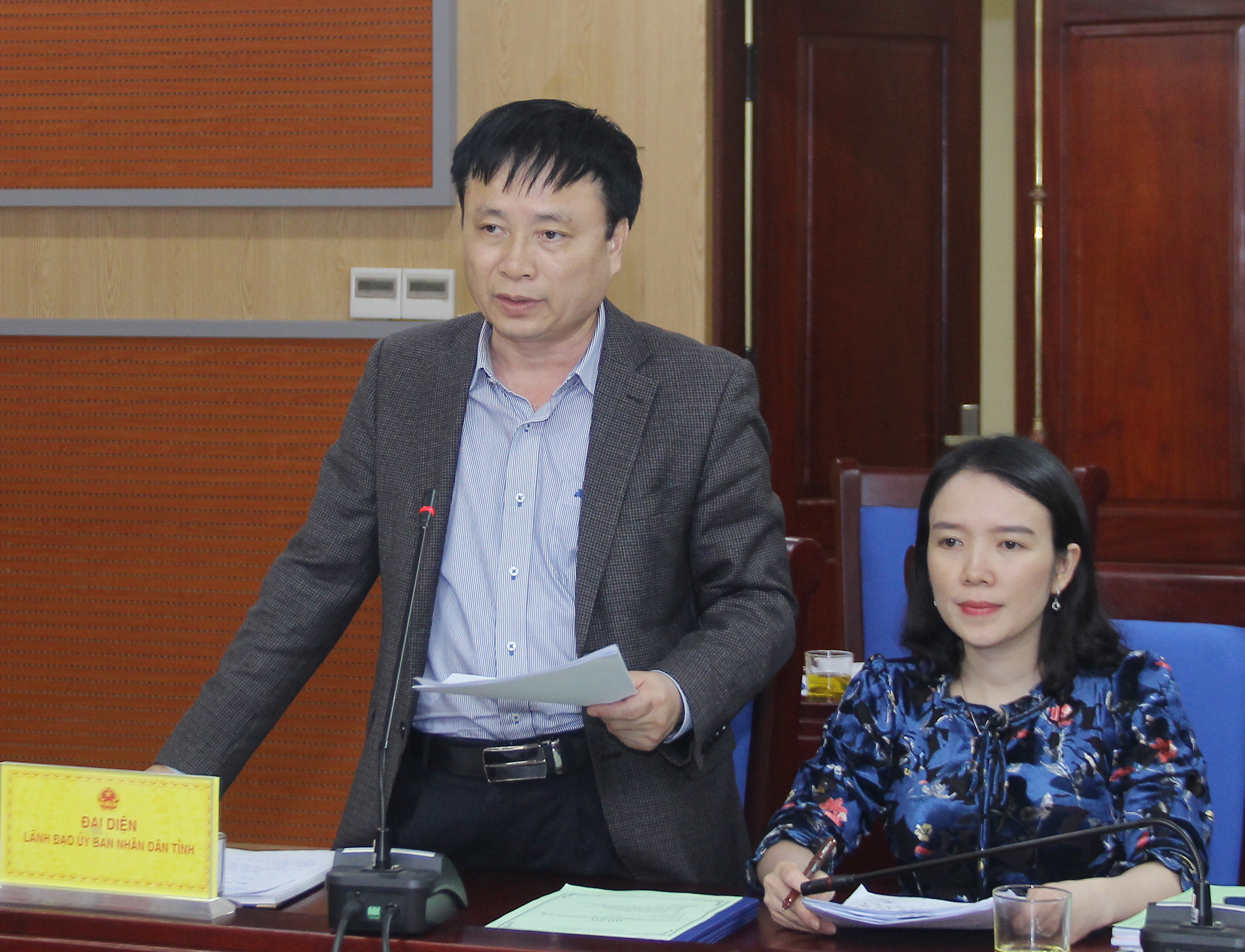 Phó Chủ tịch UBND tỉnh Bùi Đình Long phát biểu tại cuộc họp. Ảnh: Mai Hoa