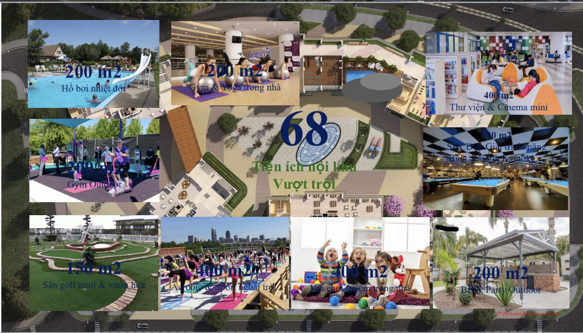 68 Tiện Ích Nội Khu Vượt Trội Gym Và Yoga trong nhà 200 m2 Sân golf và vườn hoa 150 m2 Vui chơi trẻ em trong nhà 400 m2 Thư viện và Cinema mini 400 m2