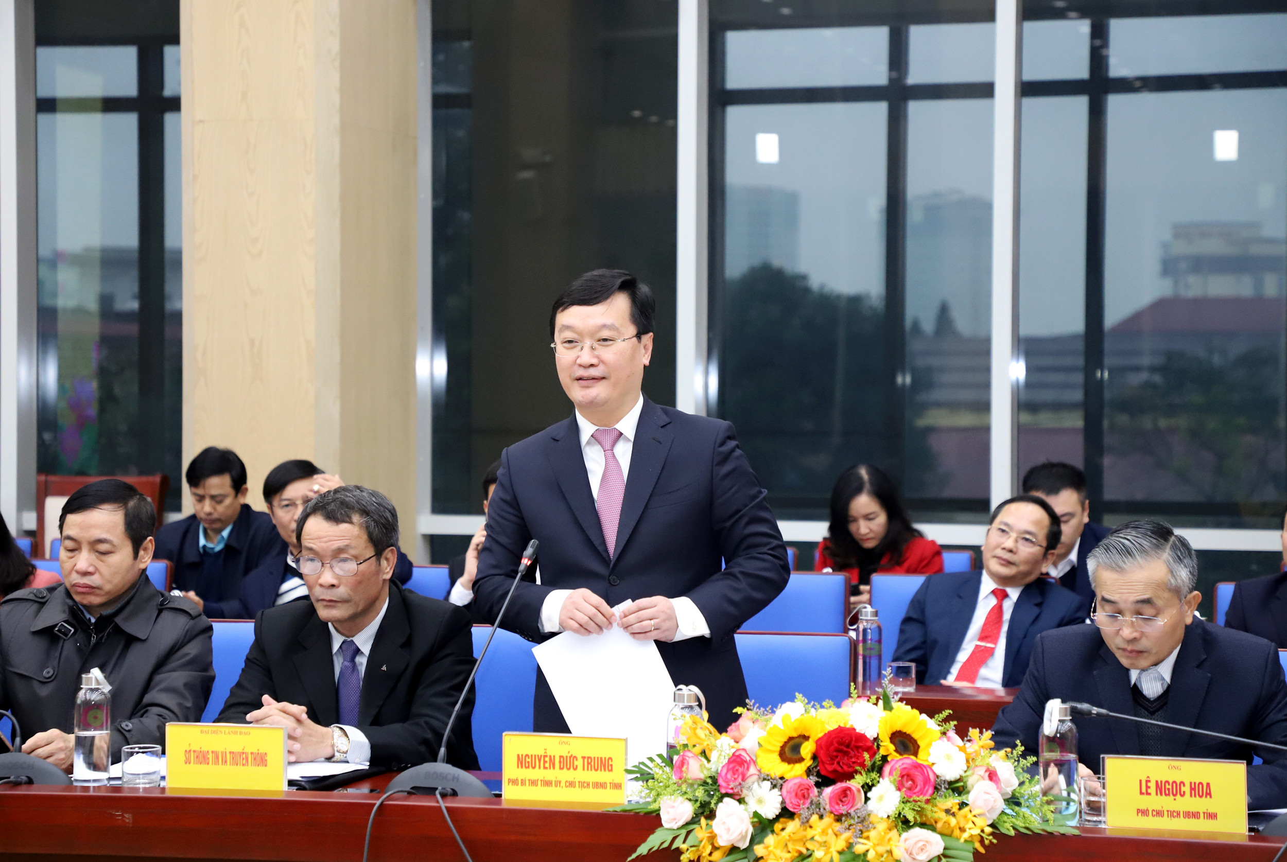 Đồng chí Nguyễn Đức Trung - Chủ tịch UBND tỉnh kết luận tại buổi lễ. Ảnh: Phạm Bằng