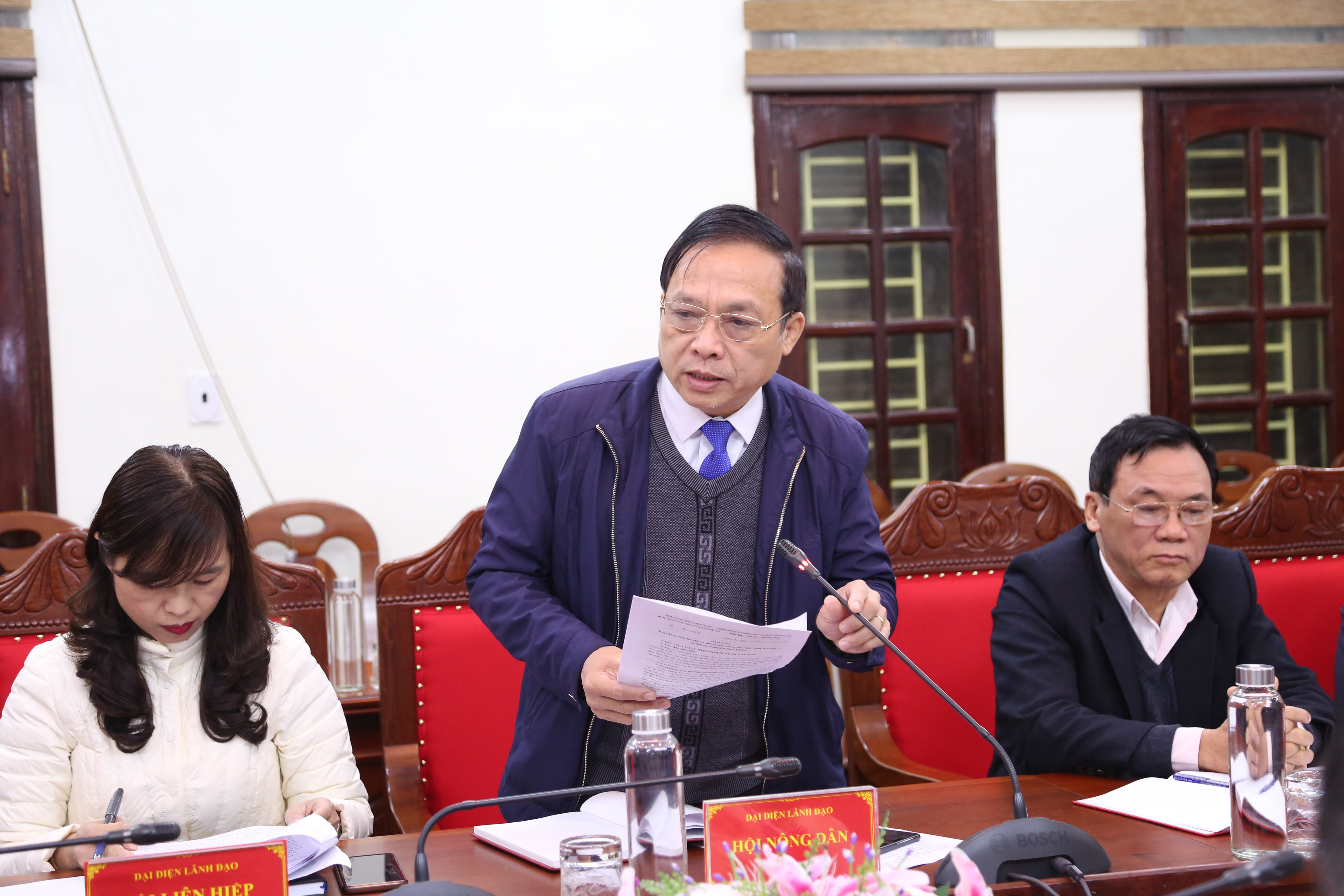 Đồng chí Nguyễn Quang Tùng - Chủ tịch Hội Nông dân tỉnh phát biểu tại giao ban. Ảnh: Đào Tuấn