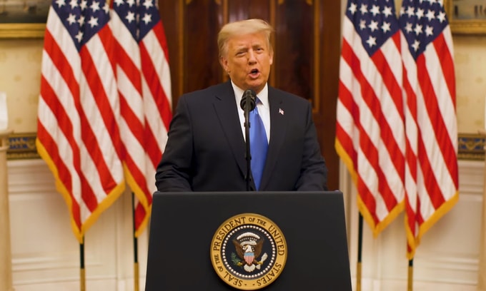 Tổng thống Mỹ Donald Trump phát biểu trong video được Nhà Trắng đăng hôm 19/1. Ảnh: White House.