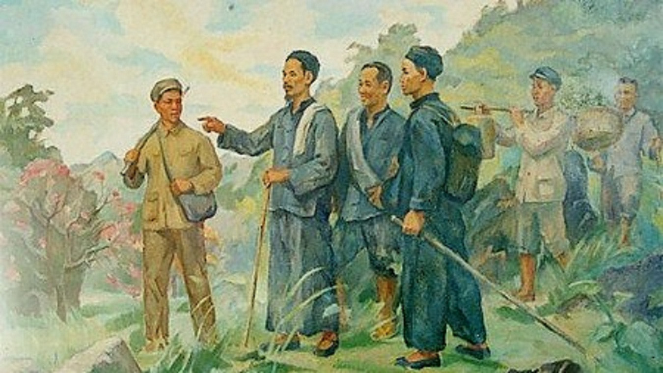 Bác Hồ về nước ngày mồng 2 Tết Tân Tỵ 1941. Tranh minh họa.