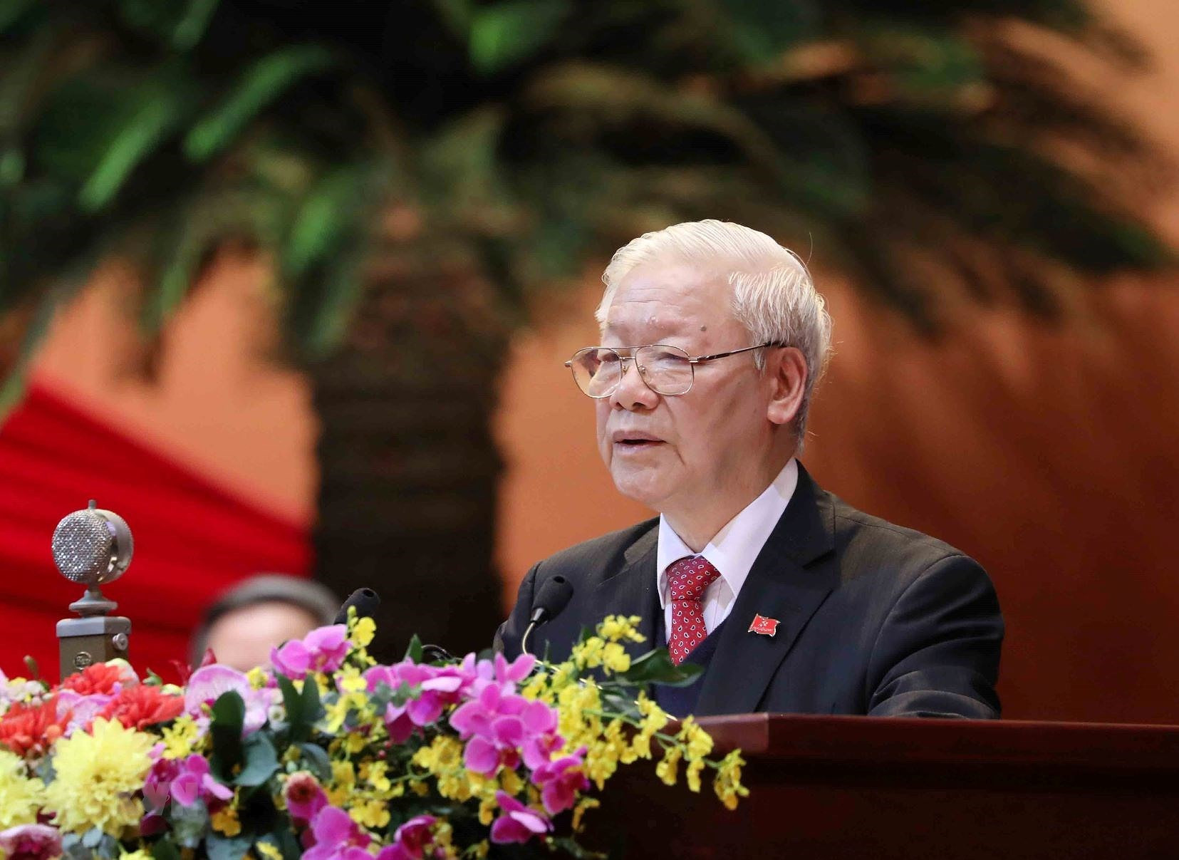 Tổng Bí thư, Chủ tịch nước Nguyễn Phú Trọng trình bày diễn văn bế mạc Đại hội XIII. Ảnh: TTXVN