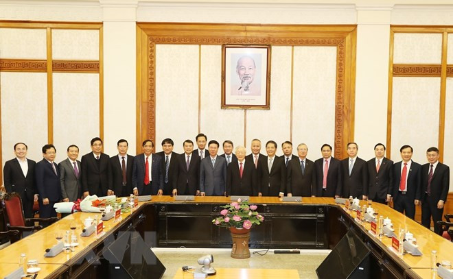 Tổng Bí thư, Chủ tịch nước Nguyễn Phú Trọng và các đại biểu dự buổi lễ. ẢNh Trí Dũng/TTXVN