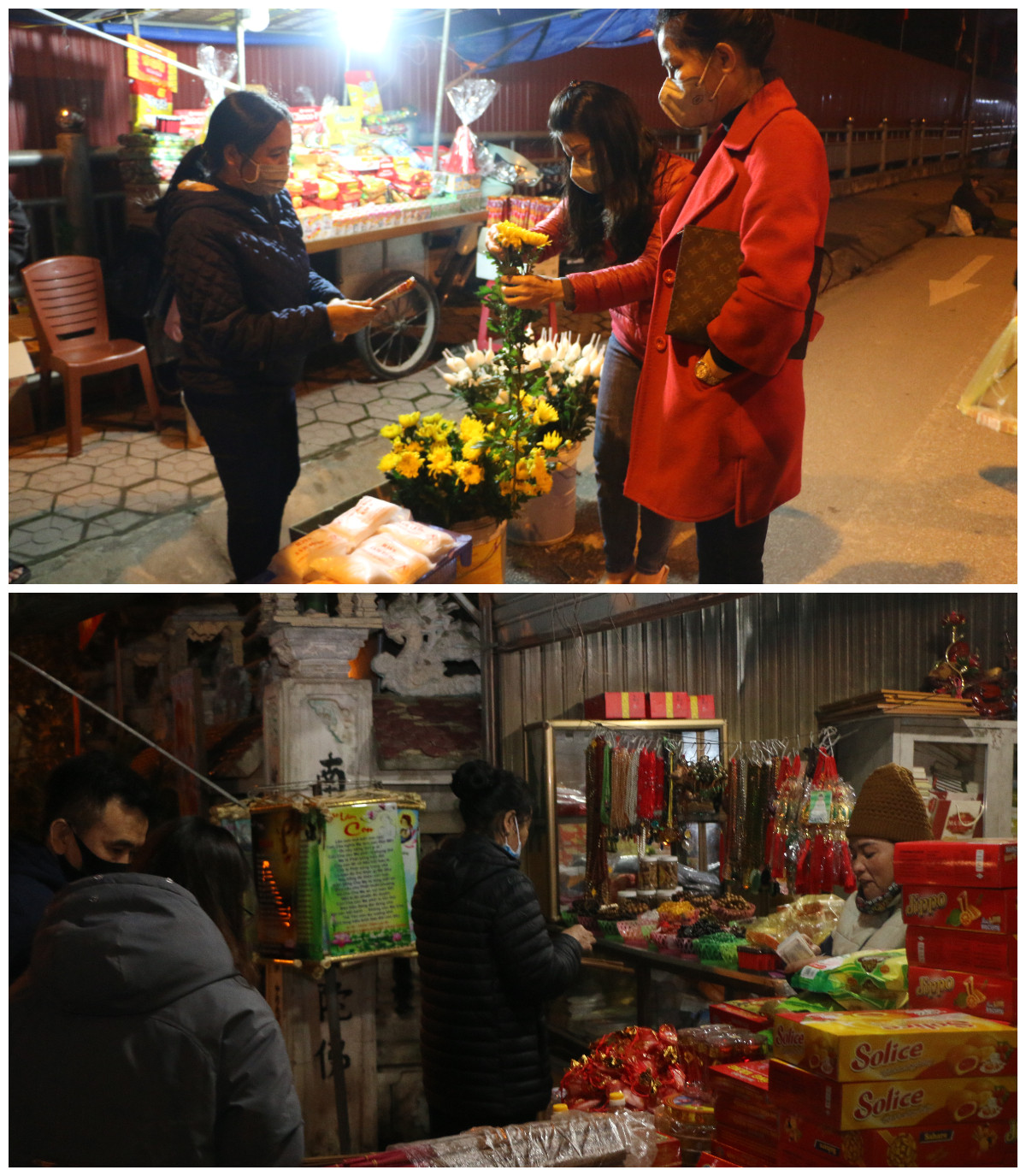 Một số hàng bán hương hoa, đồ lễ vẫn mở cửa để phục vụ khách đi lễ. Ảnh: G.H