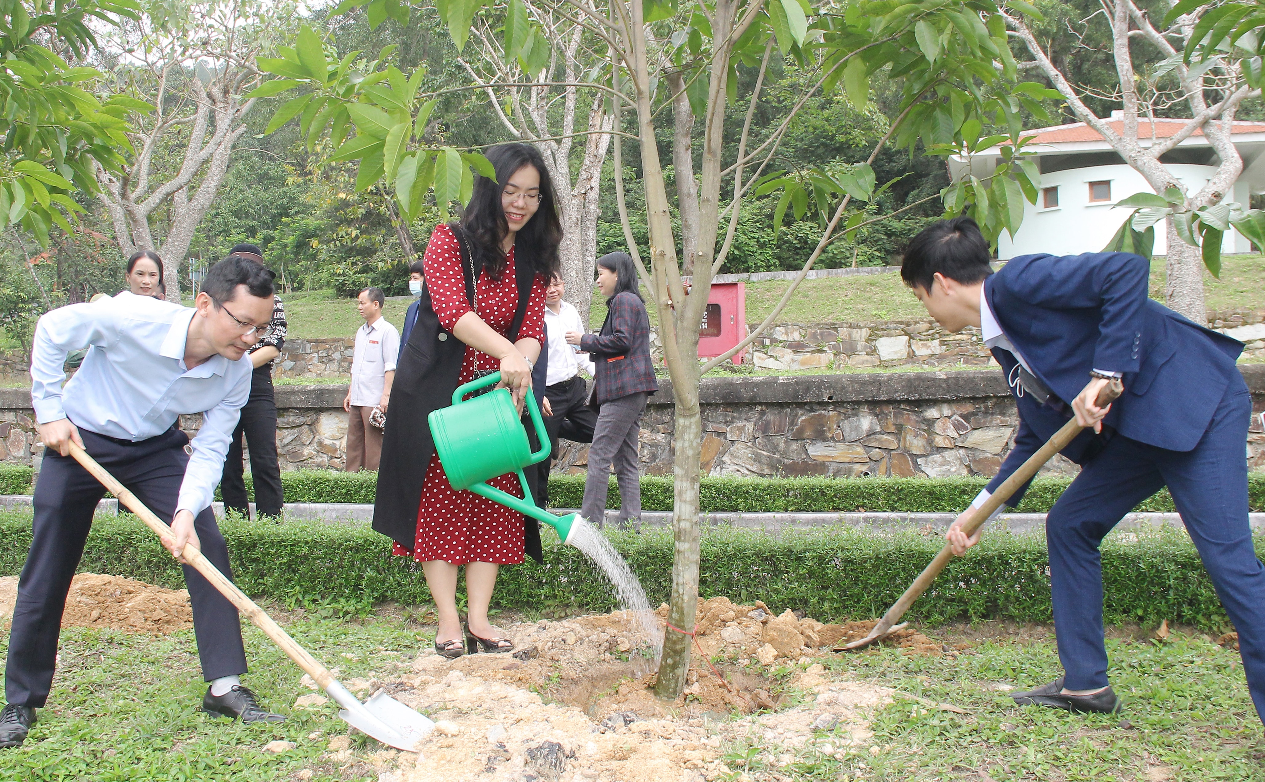 Lãnh đạo Ban và chuyên viên cơ quan HĐND tỉnh tổ chức trồng cây đầu xuân tại khu mộ bà Hoàng Thị Loan. Ảnh: Mai Hoa