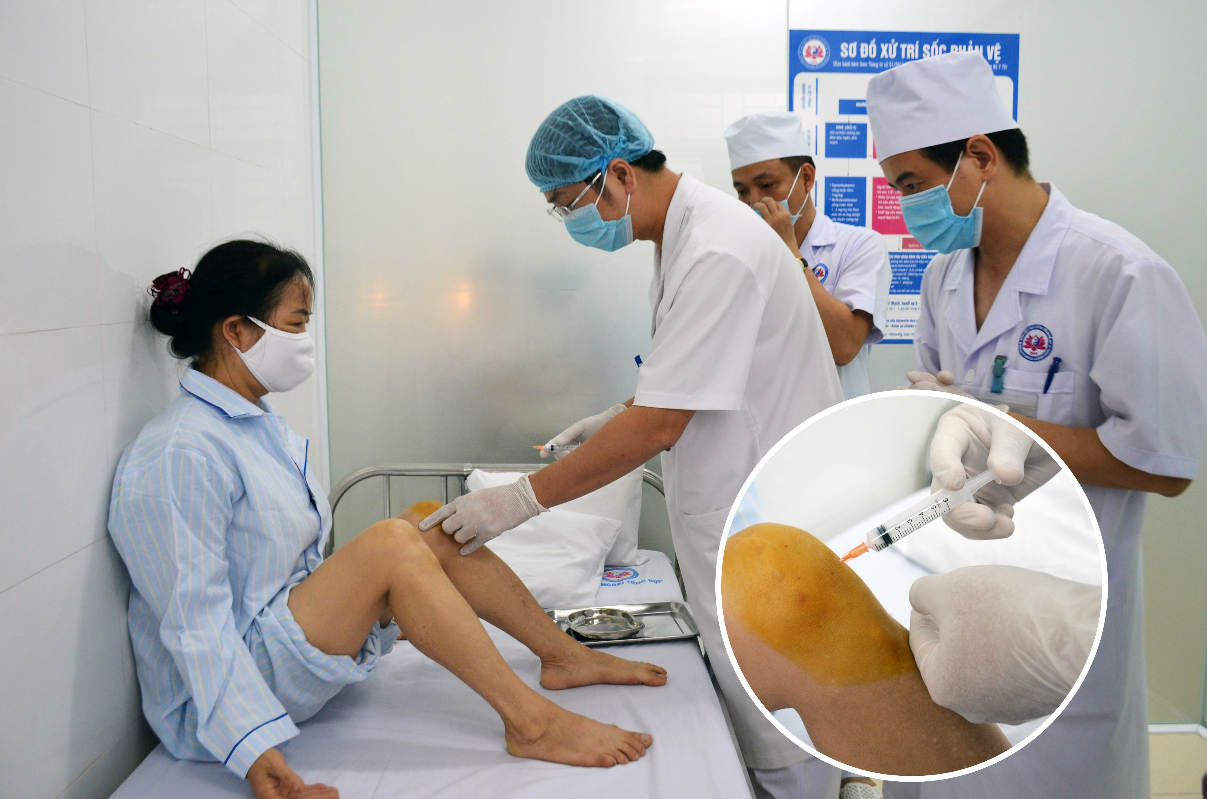 Thực hiện kỹ thuật tiêm khớp và chọc hút dịch ổ khớp tại Bệnh viện Y học cổ truyền Nghệ An, ảnh Ngọc Anh