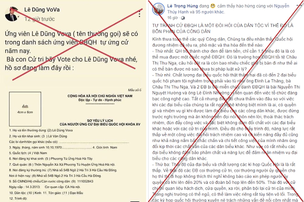 Dũng Vova và Lê Trọng Hùng đang lợi dụng công tác chuẩn bị cuộc bầu cử để kích động, chống phá. Ảnh chụp màn hình