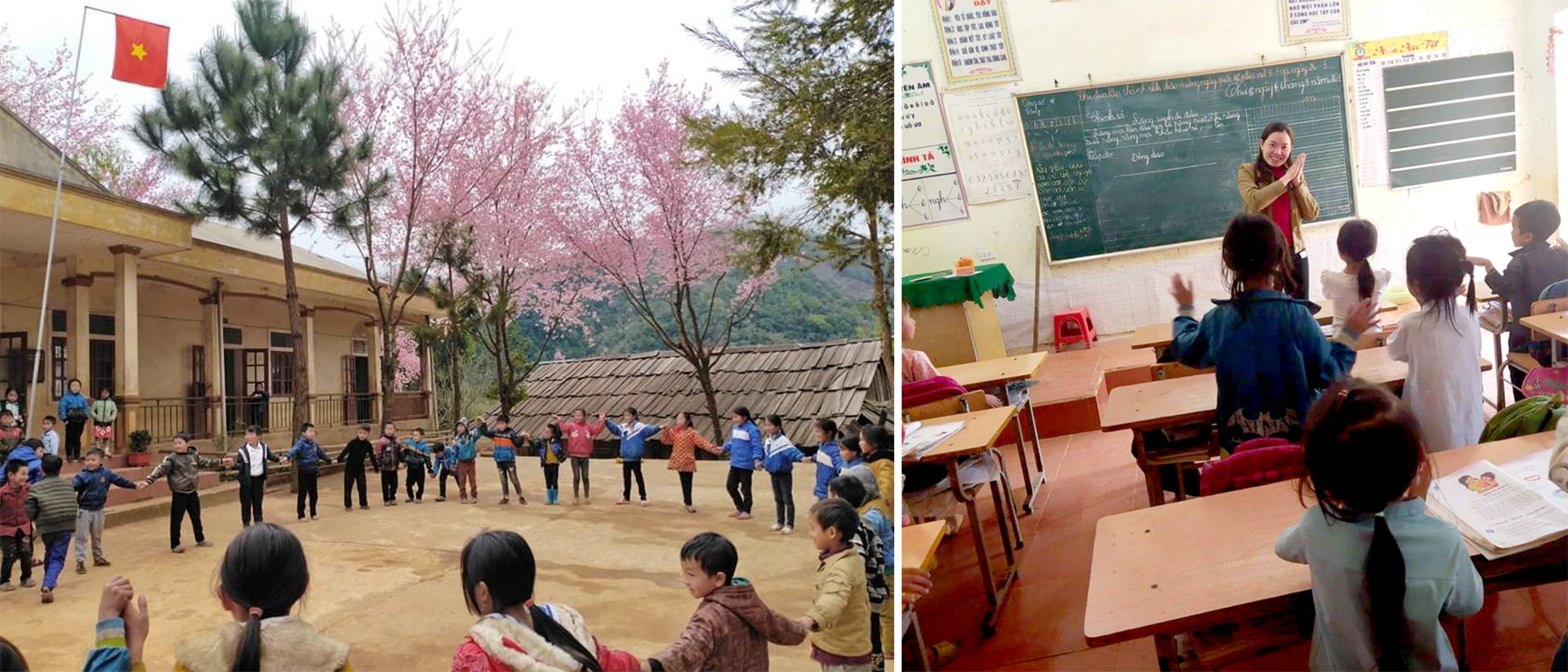 Cô giáo cắm bản tại xã Mường Típ (Kỳ Sơn). Học sinh Trường Tiểu học Mường Típ (Kỳ Sơn) thực hành hoạt động ngoài trời.