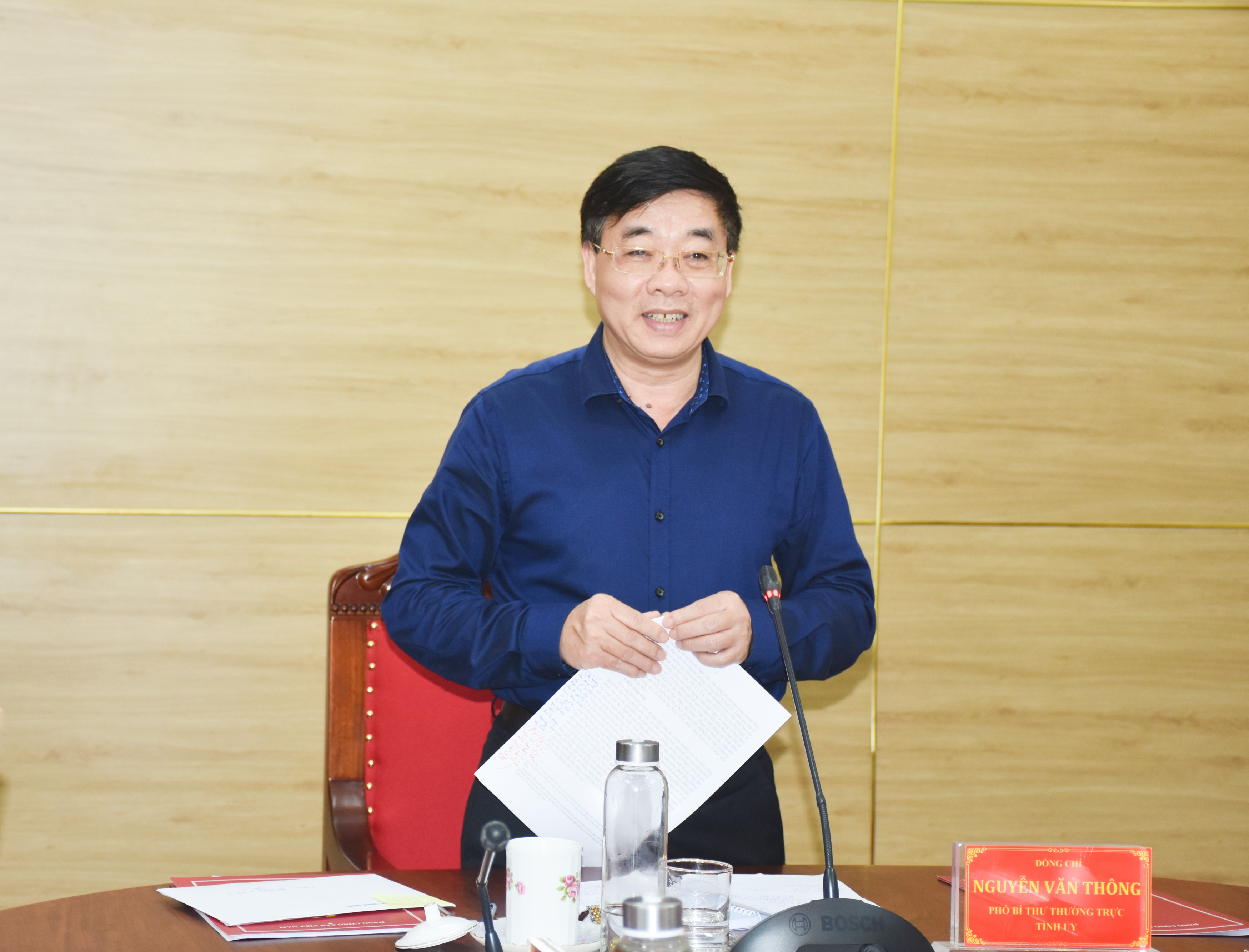 Phó Bí thư Thường trực Tỉnh ủy Nguyễn Văn Thông kết luận hội nghị. Ảnh: Thanh Lê