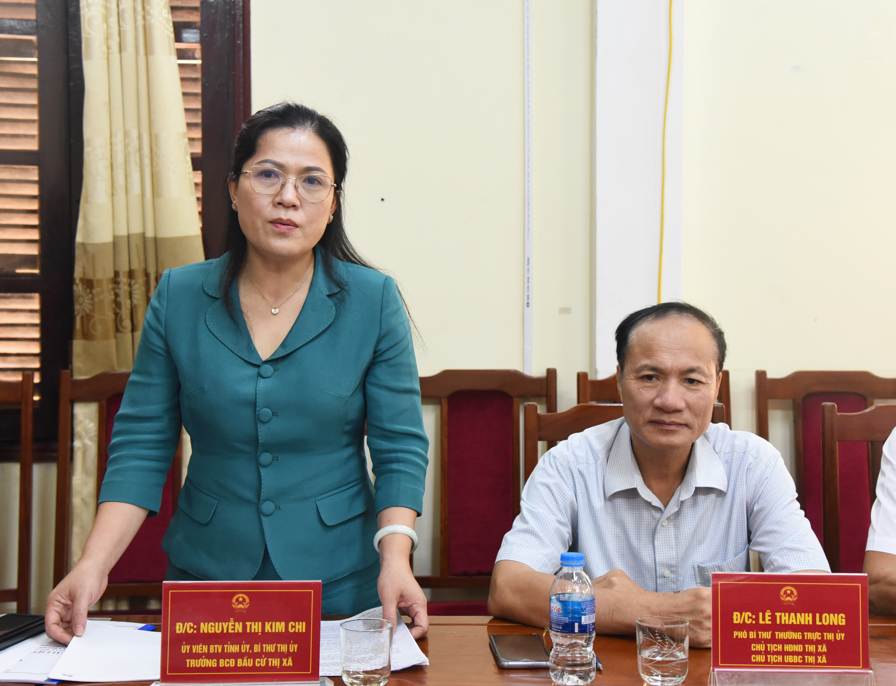 Bí thư Thị ủy Nguyễn Thị Kim Chi phát biểu tại buổi làm việc. Ảnh: TG