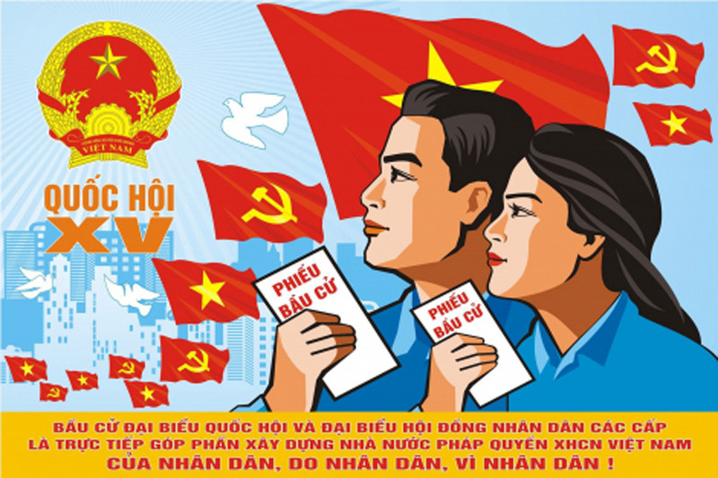Tranh cổ động cuộc bầu cử đại biểu Quốc hội khóa XV và đại biểu HĐND các cấp nhiệm kỳ 2021- 2026 của tác giả Phạm Duy Khánh