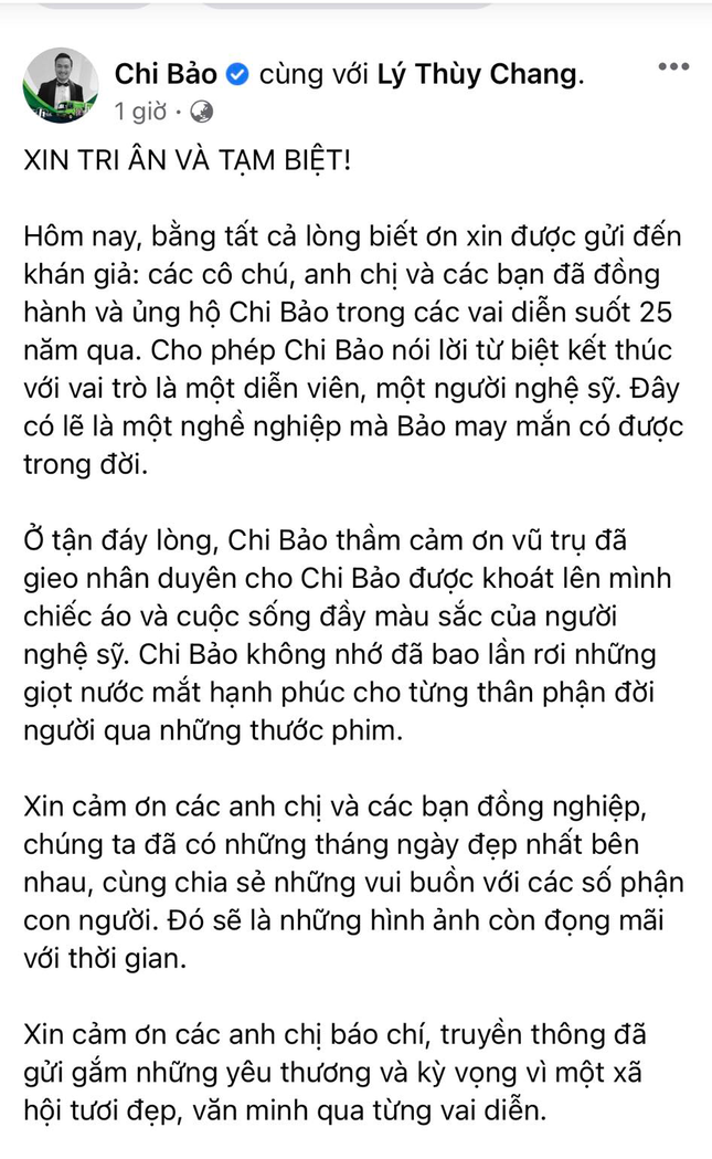 Chi Bảo bất ngờ thông báo giải nghệ, kết thúc sự nghiệp diễn viên ảnh 2