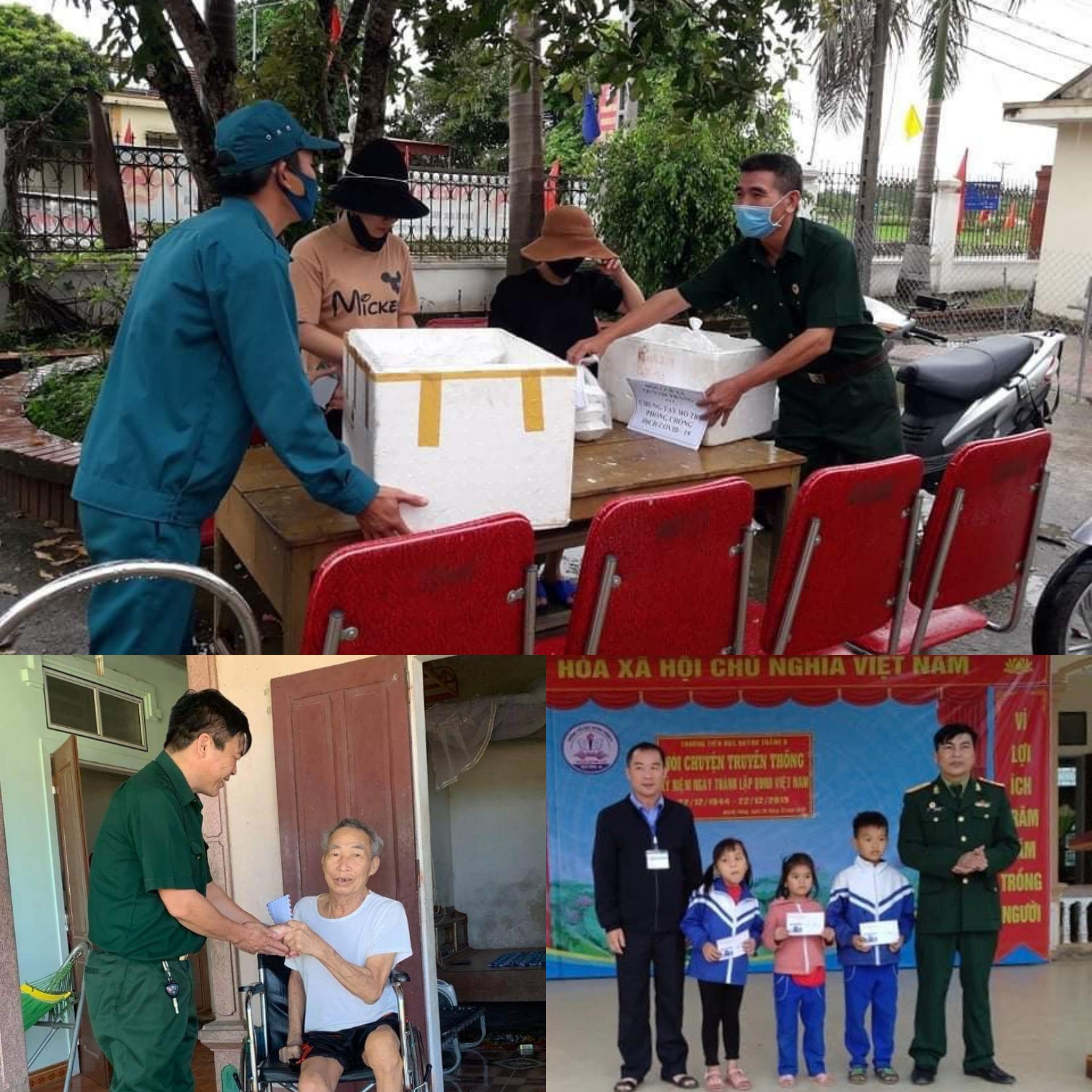 Hội Cựu chiến binh xã Quỳnh Thắng tham gia phòng chống dịch bệnh covid-19, thăm tặng quà các hoàn cảnh khó khăn trên địa bàn xã. Ảnh: Hoài Thu