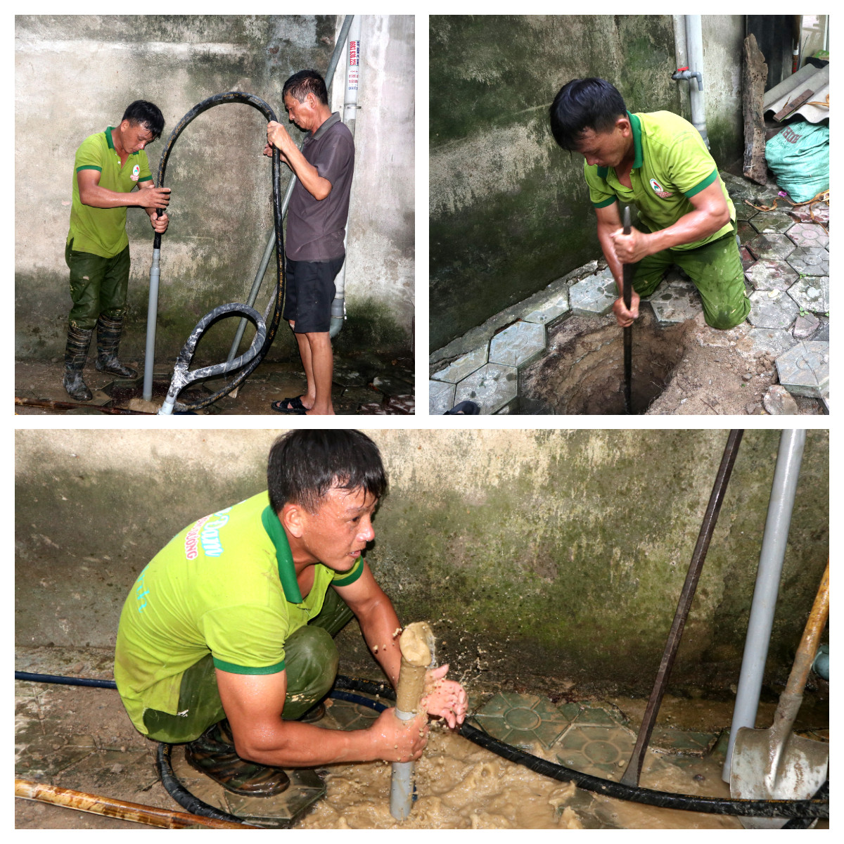 Tổ thợ khoan giếng của anh Lê Duy Hùng bắt đầu làm việc từ 4h sáng đến 22h giờ đêm vẫn không đáp ứng đủ nhu cầu của khách. Ảnh: Thanh Phúc 