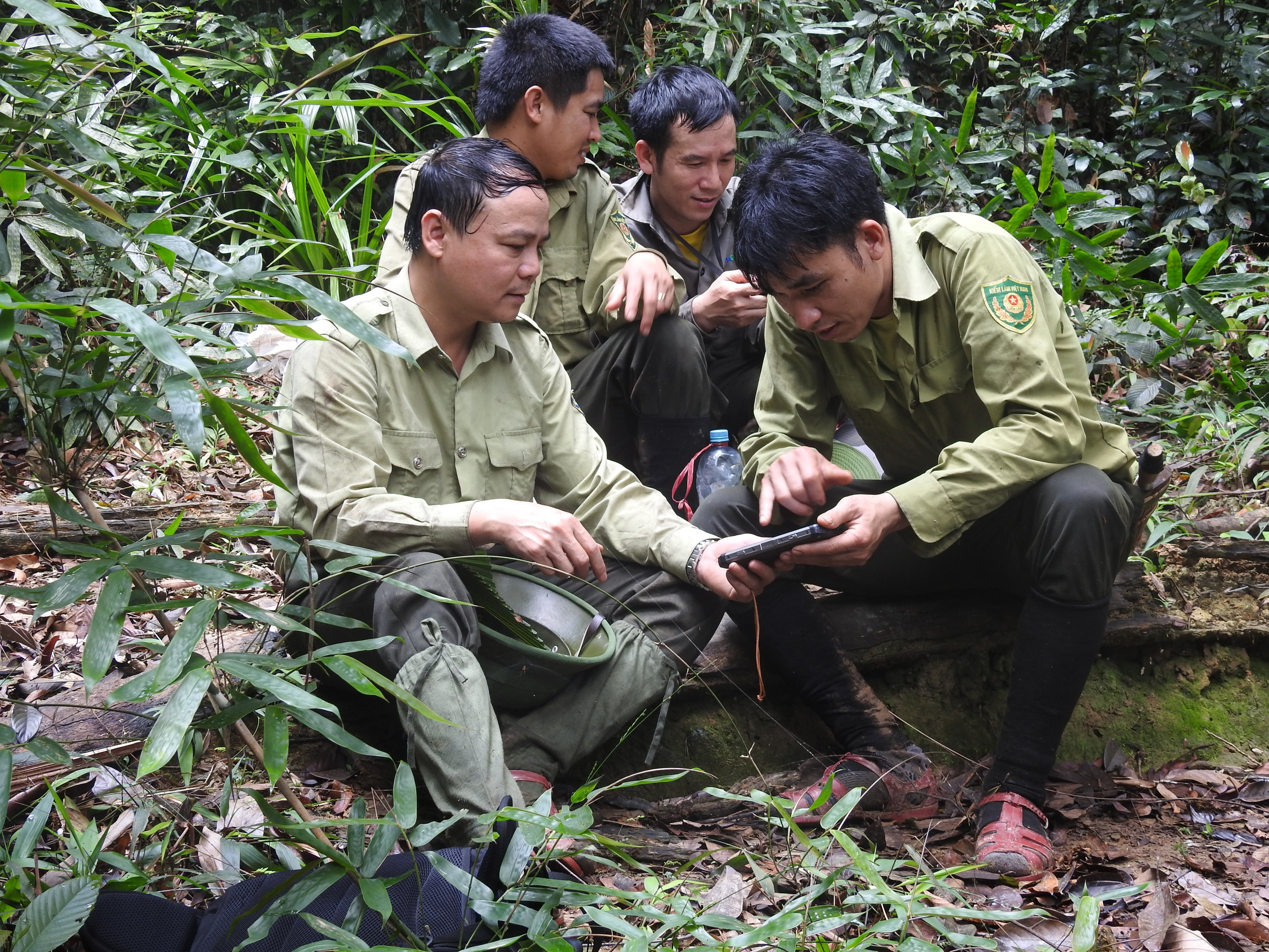 Các lực lượng chức năng kiểm tra phân vùng quản lý, bảo vệ rừng khu vực Khe Choăng.