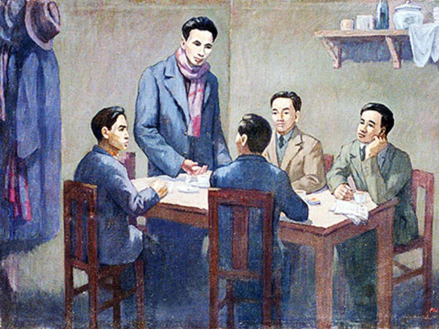 Chủ tịch Hồ Chí Minh sáng lập Đảng Cộng sản Việt Nam vào năm 1930. Ảnh chụp lại tranh của họa sĩ Phi Hoanh của Bảo tàng Lịch sử Quốc gia