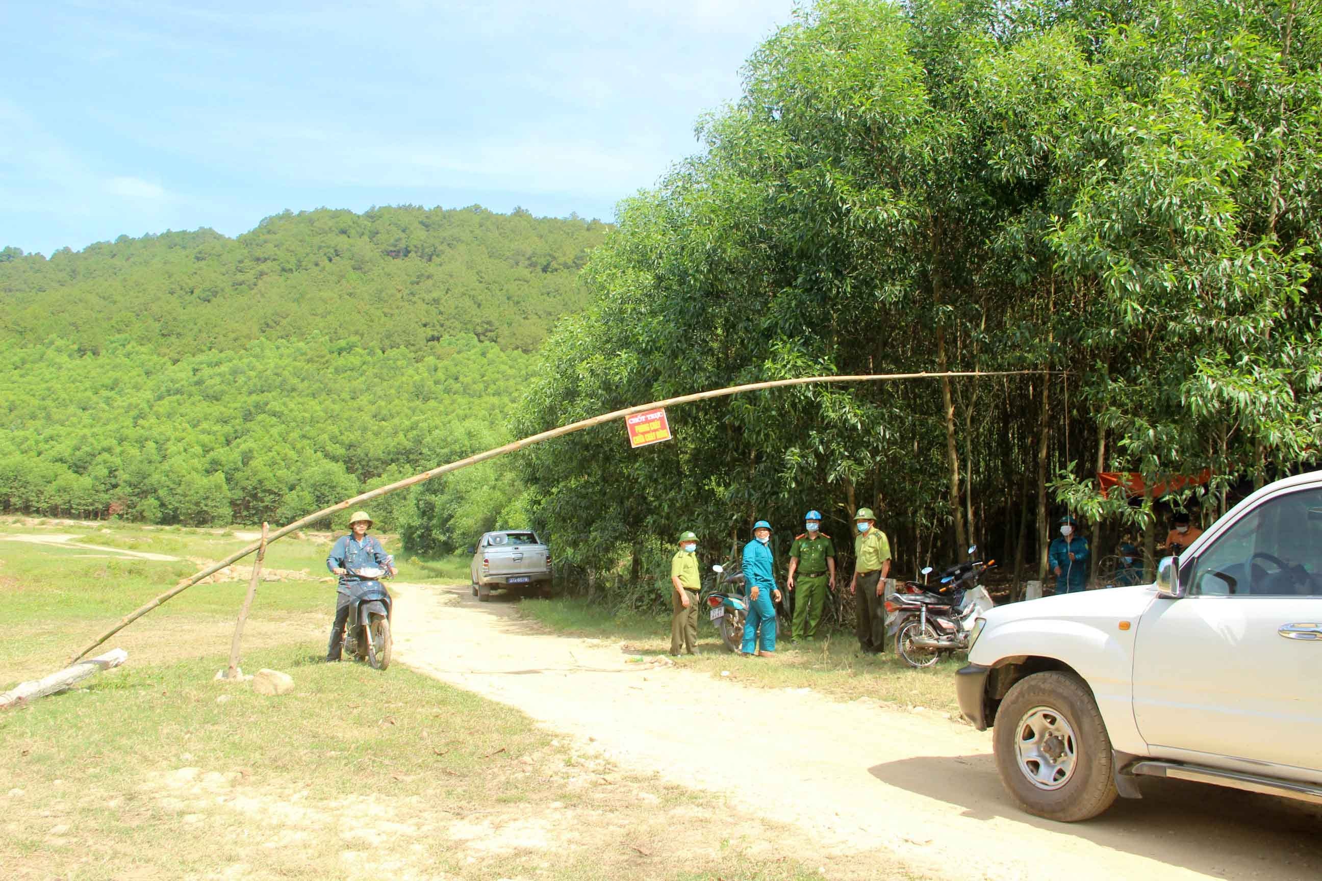 Chốt kiểm soát người ra vào tại rừng xã Diễn Phú, huyện Diễn Châu. Ảnh: Quang An