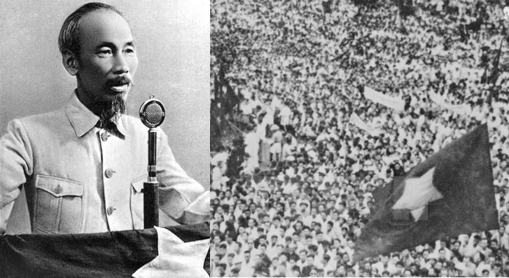 Chủ tịch Hồ Chí Minh đọc bản Tuyên ngôn Độc lập khai sinh ra nước Việt Nam Dân chủ cộng hòa (nay là Cộng hòa xã hội chủ nghĩa Việt Nam). Ảnh tư liệu lịch sử