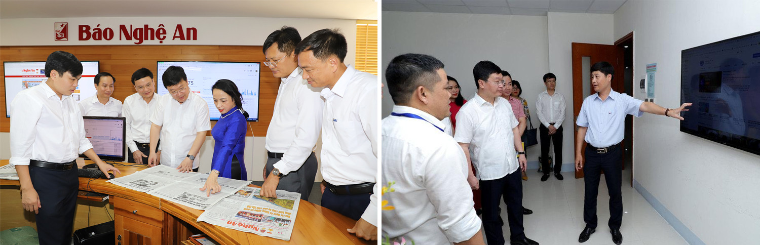 Đồng chí Nguyễn Đức Trung - Phó Bí thư Tỉnh ủy, Chủ tịch UBND tỉnh thăm và chúc mừng Báo Nghệ An và Đài PT-TH tỉnh, ngày 21/6/2020. Ảnh tư liệu
