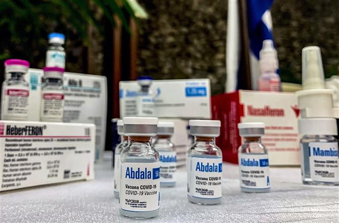 Vaccine phòng COVID-19 Abdala của Cuba được giới thiệu trong cuộc họp báo tại La Habana, ngày 19/3/2021. Ảnh: AFP/TTXVN