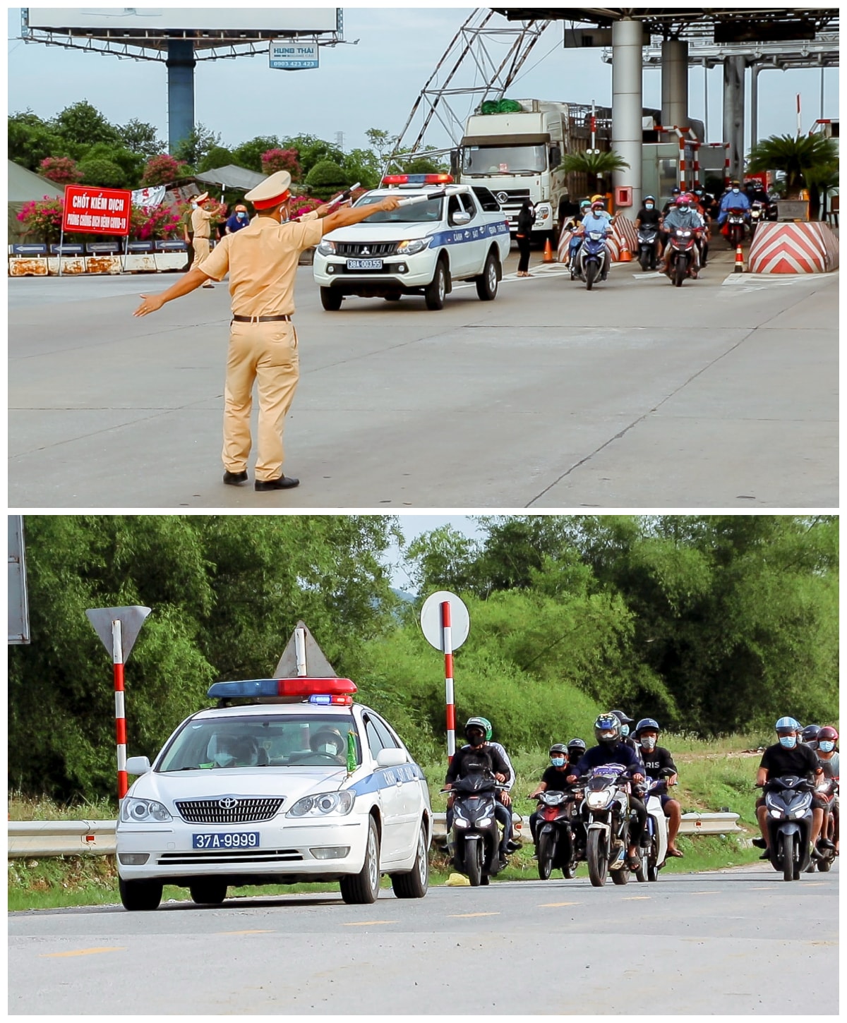 Lực lượng CSGT hỗ trợ đón, đảm bảo an toàn giao thông cho đoàn người khi đến địa bàn Nghệ An