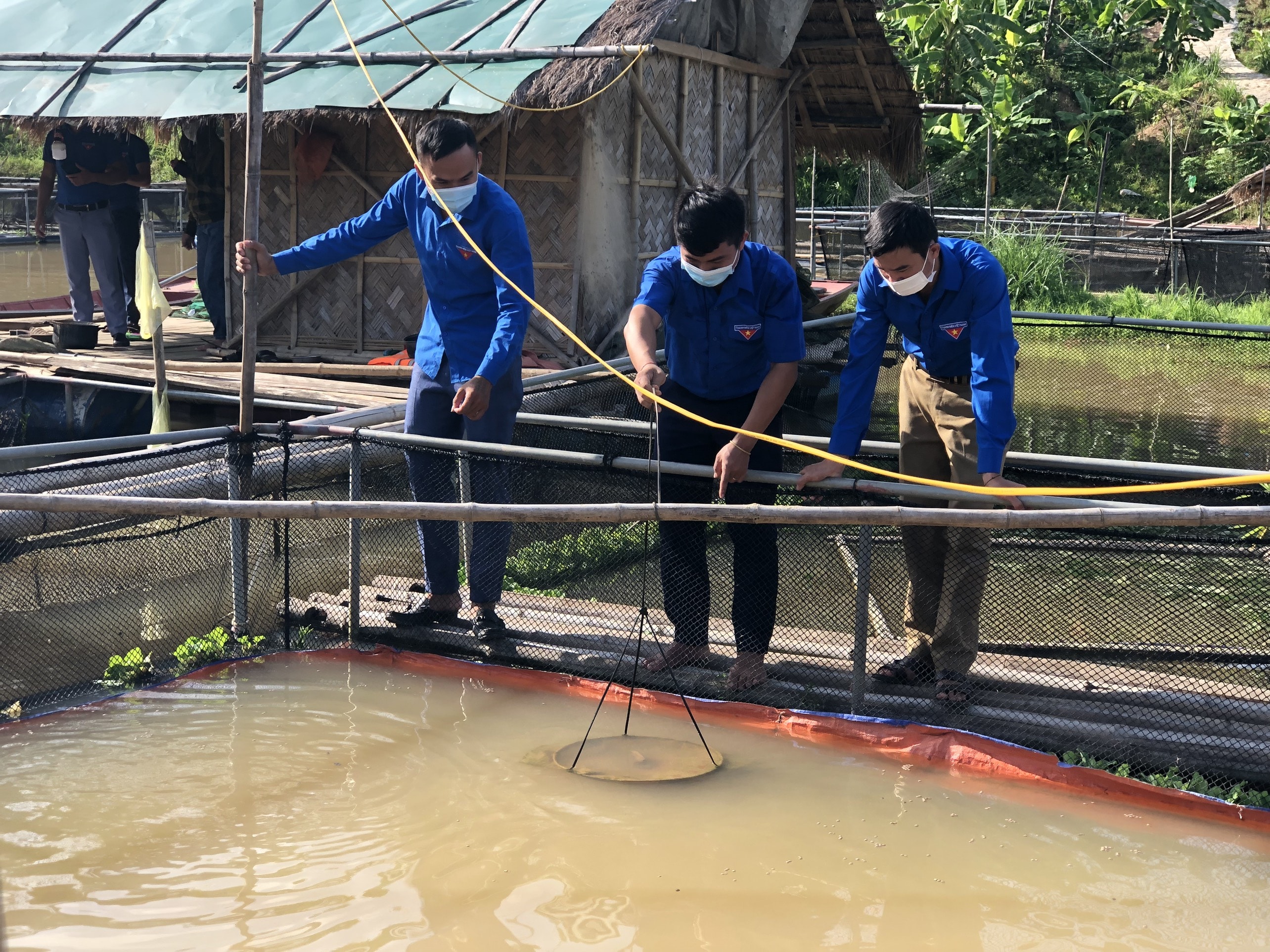 Đội tri thức trẻ tỉnh nguyện chuyển giao khoa học kỹ thuật tập huấn nuôi cá lòng hồ tại bản Tam Phong, xã Yên Hòa.