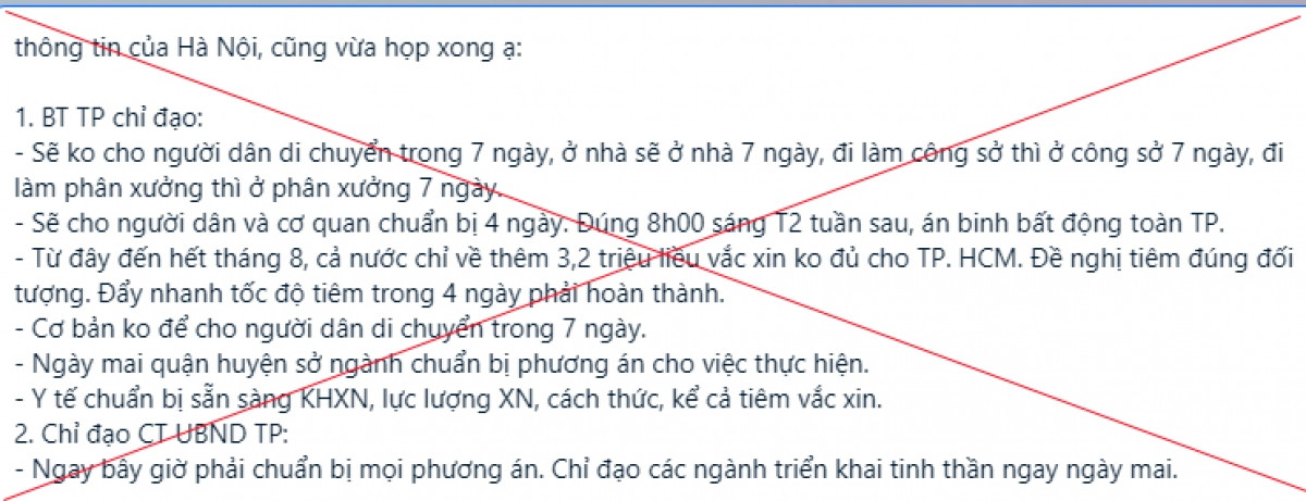 Thông tin lan truyền trên mạng xã hội ngày 20/8 ở Hà Nội là tin giả. Ảnh vov