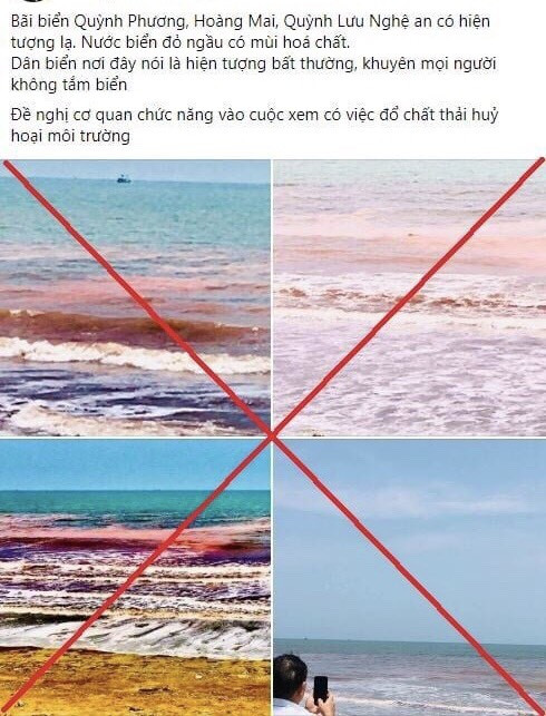 Hiện tượng nước biển có màu đỏ do tảo ở thị xã Hoàng Mai hồi tháng 4/2021 bị lợi dụng tuyên tạc
