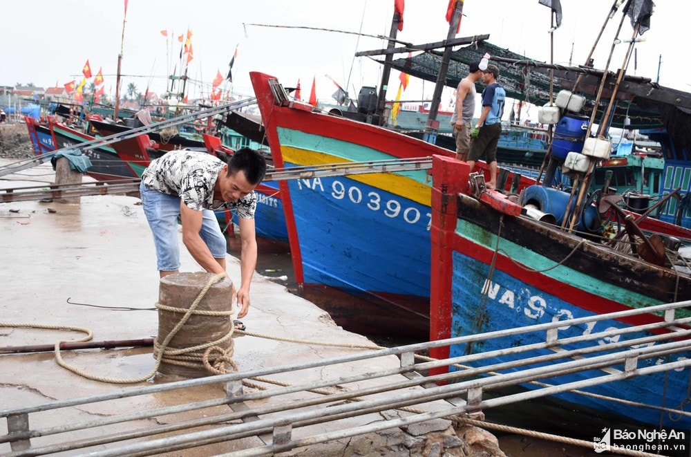 Bà con ngư dân neo đậu tàu thuyền vào vị trí an toàn trước khi bão vào đất liền. Ảnh: Thanh Yên