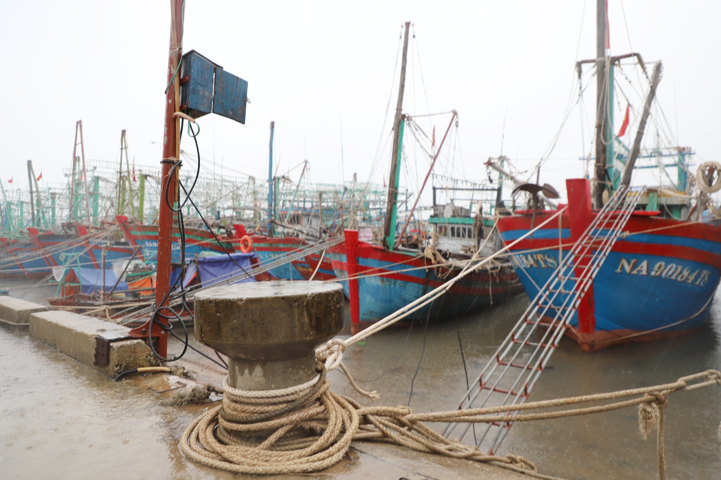 Hơn 1.100 tàu thuyền của ngư dân huyện Quỳnh Lưu đã về nơi tránh trú an toàn. Ảnh: Phạm Bằng