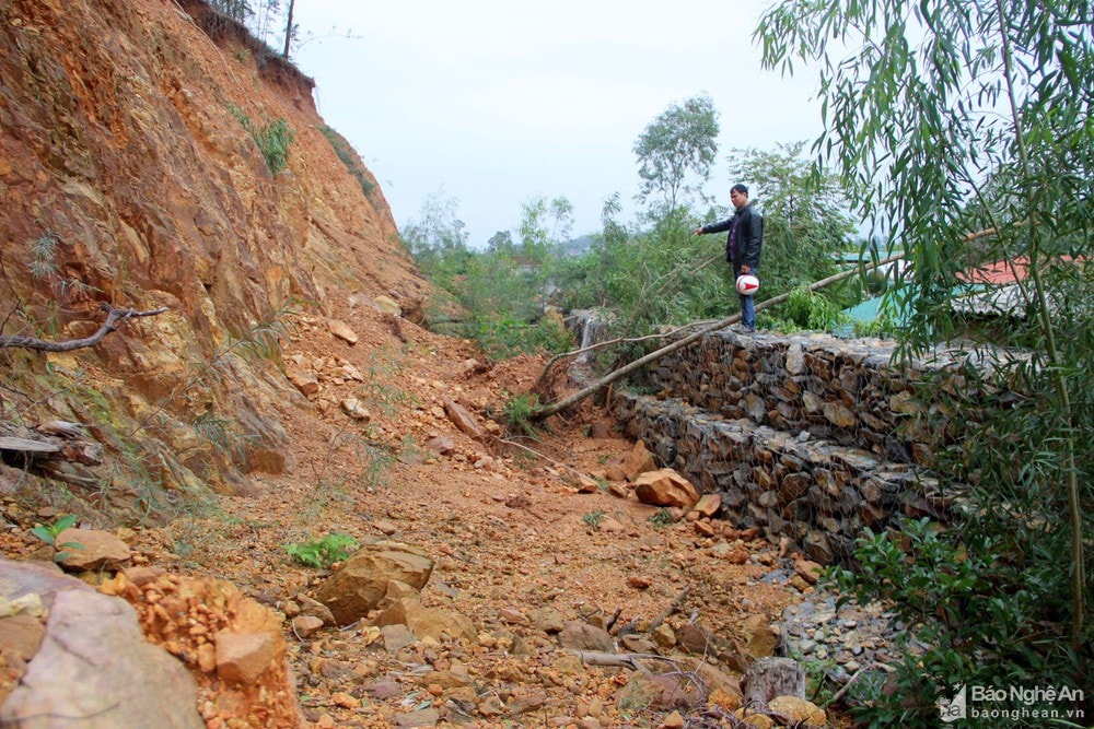 Khu vực sạt lở tại Rú Rậm, xã Hưng Yên Nam, huyện Hưng Nguyên. Ảnh: Quang An