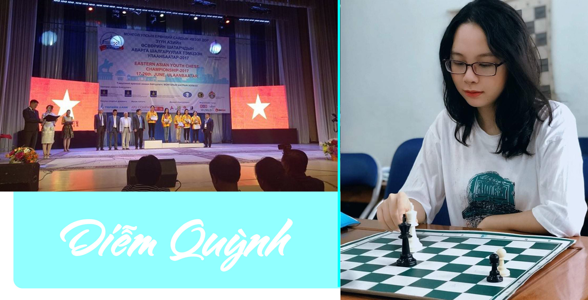 Đặng Thị Diễm Quỳnh là VĐV xuất sắc ở môn cờ vua ngoài ra em còn là sinh viên tiêu biểu của Trường Đại học Ngoại Thương Hà Nội. Ảnh: NVCC