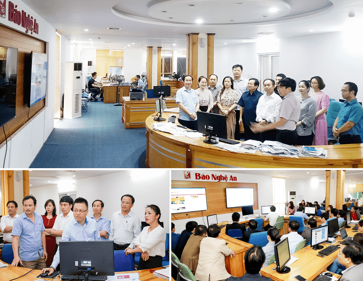 
Đoàn công tác Hội Nhà báo Việt Nam, TTXVN, Báo Hà Tĩnh thăm Tòa soạn hội tụ Báo Nghệ An. Ảnh: PV